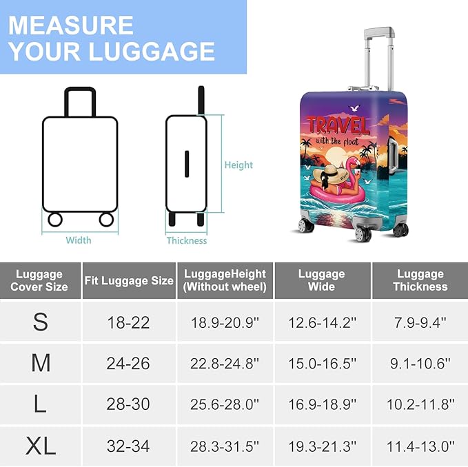 ANNA QUEEN Tropical Travel Flamingo Float Luggage Cover -Stretchable Airplane Suitcase Protector Sleeve,Universal Washable Fit for 20-26 Inch Checked Baggage,Water Resistant Durable Luggage Protector