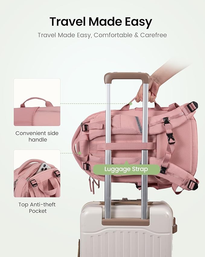 LOVEVOOK Everyday Laptop Backpack for Women Men With Giant Tumbler Holder,15.6 Inch Classic Travel Work College Teacher Carryon Backpack Purse,Waterproof Computer laptop Bag Hiking Backpack,Light Pink