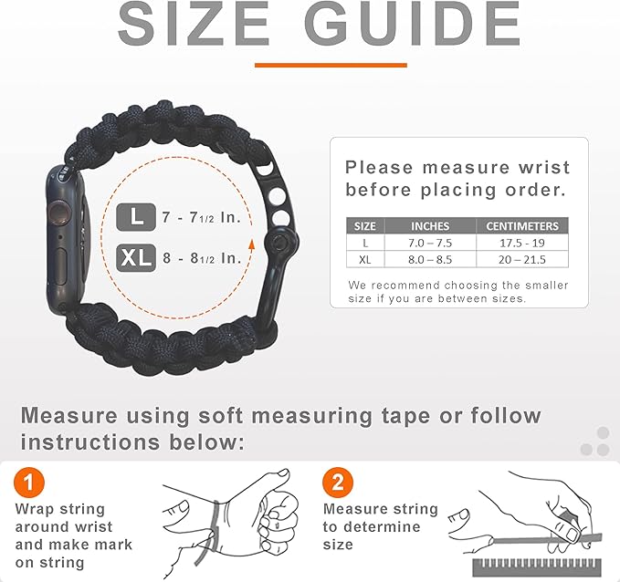 Savior Survival Gear Paracord Watch Band - Compatible with Apple Watch Band 49mm 46mm 45mm 44mm 42mm, iWatch Band Series Ultra 10 9 8 7 6 5 4 3 2 1 SE, Adjustable strap for men ( Black - Red, X-Large)