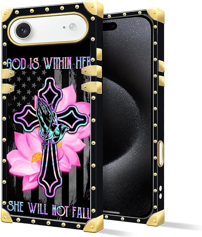for iPhone 17 Air Case Luxury Golden Decoration for Girl Women Soft TPU Shockproof Protective Hard PC Back for iPhone 17 Air Crazy Pattern Praying Cross Hands