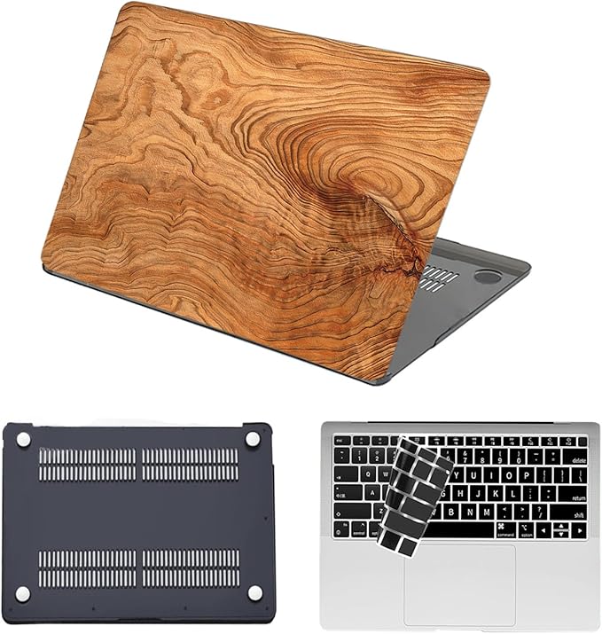 Printed Case for MacBook Air M1 13 inch 2020 2019 2018 Release (Model A2337 A2179 A1932),Aesthetic Hard Shell Case Cover & Keyboard Cover for Laptop Air 13.3",Brown Wood Grain