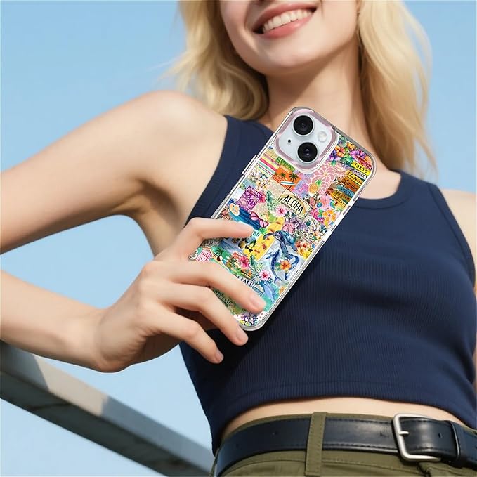 Case for iPhone 13/14,[Compatible with MagSafe],Hawaii Aloha Cover Coastal Beach Collage Phone Case Design，for Women Girls Magnetic Clear Cover - Slim, Sleek, & Shockproof Protection