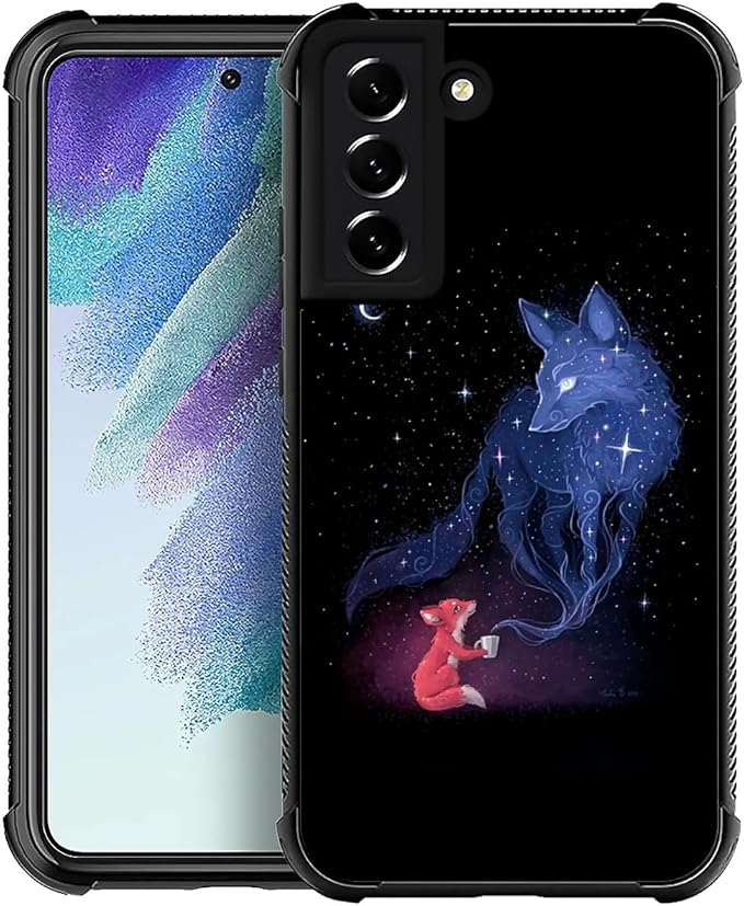 for Samsung Galaxy S21 FE Case, Galaxy Fox Wolf Pattern Graphic Design Girl Boy Soft Silicone Hard Acrylic Shock Protection for Samsung Galaxy S21 FE