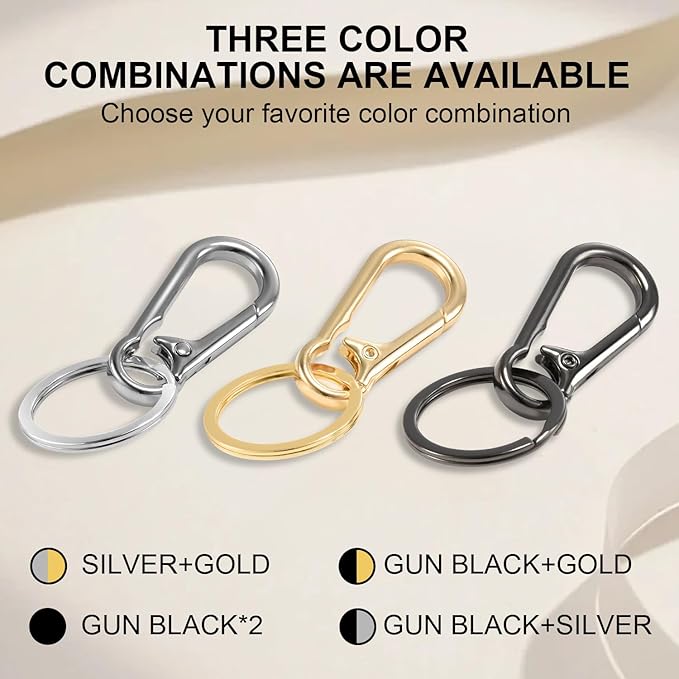 2pcs Metal Keychain Rings, Sturdy Key Chain Ring Carabiner Clip, Key Holder Organizer for Purse Charms Hook, Paracord Keychain Lanyard, Men and Women Home Car Keyrings (Silver and Light Gold)