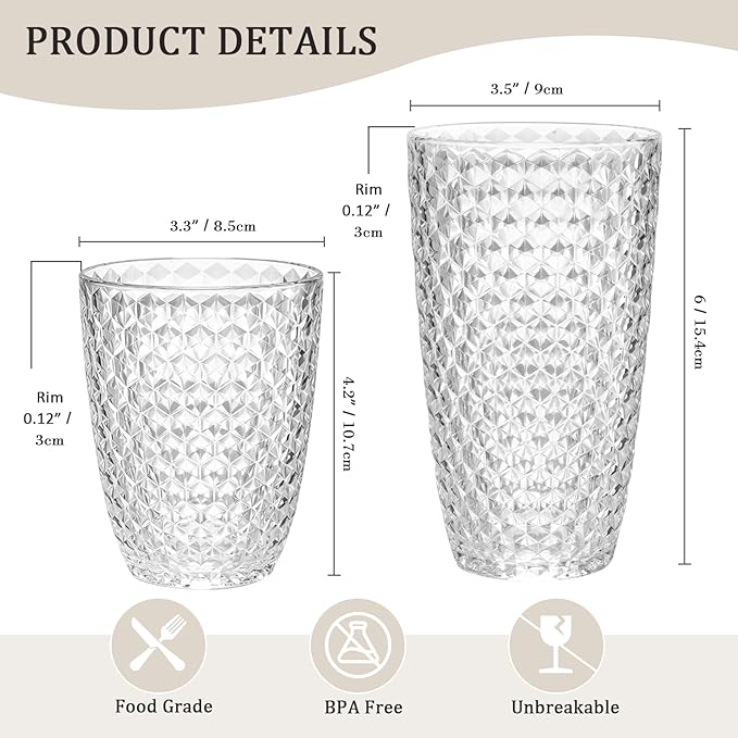 BELLAFORTE Shatterproof Plastic Tumbler Set – Laguna Beach 19oz Tall & 12oz Short Drinking Glasses – Unbreakable Stackable Drinkware for Indoor Outdoor, Dishwasher Safe, BPA Free (Clear, 8)