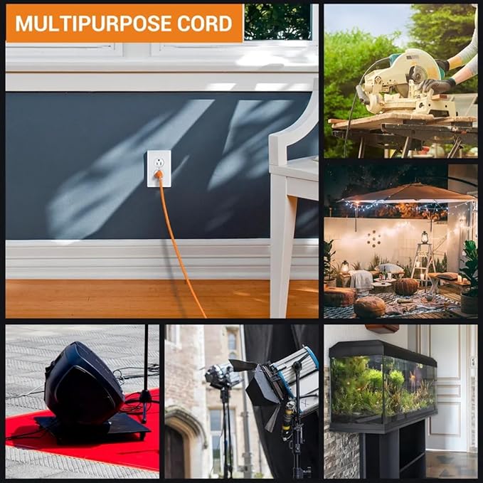 Outdoor Extension Cord Waterproof 100 FT, Orange 14/3 SJTW Heavy Duty, Flexible 100% Copper 3 Prong Extension Cord for Lawn, Garage,UL Listed