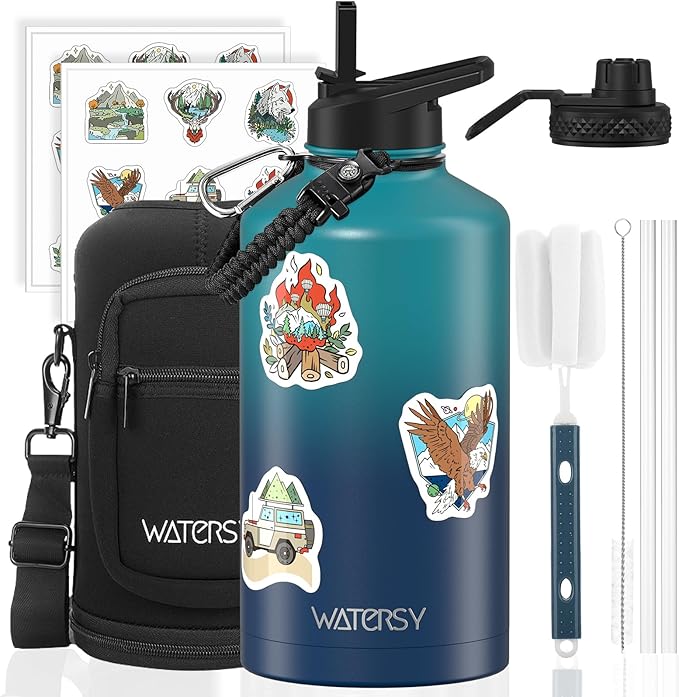 87oz Insulated Water Bottle (Cold for 48 Hrs),BPA Free&Leak Proof,1.5 Gallon Stainless Steel Water Flask,Water Jug with Straw Spout Lids for Gym,Hiking,Camping,Gradient Blue