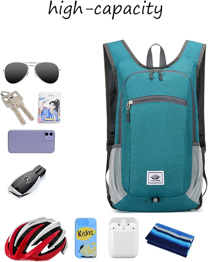 DOJUNS Hiking Backpack 15L Small Travel Backpack Lightweight Foldable Daypack Packable Camping Backpacks for Women Men (Black)