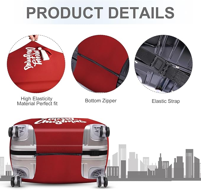 ANNA QUEEN Merry Christmas Luggage Cover, Santa Hat Holiday Design Suitcase Protector, Stretchable Washable Travel Sleeve for 28-30 Inch Luggage