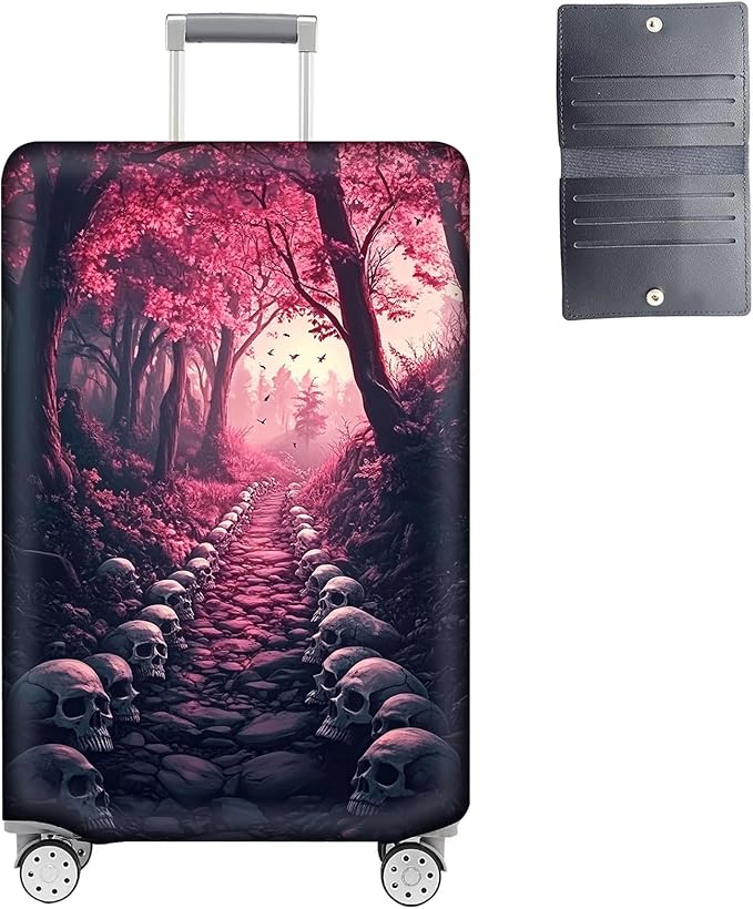 Luggage Cover Protector for 22-24 Inch Suitcases, TSA Approved Elastic Travel Suitcase Covers, Anti-Scratch Washable Luggage Sleeve for Carry On & Checked Bags, Skulls Leading