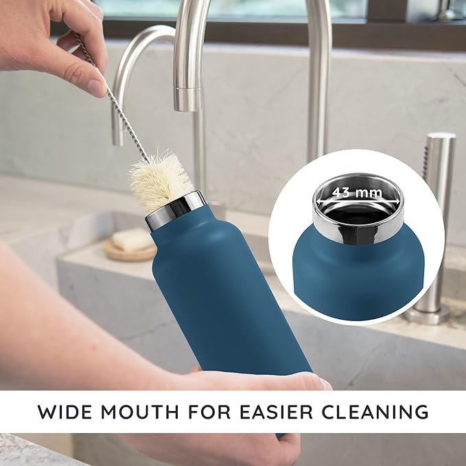 Bambaw 12 oz Insulated Water Bottle, Small Stainless Steel Water Bottle for Hot & Cold Drinks, Great for Travel, Wide Mouth for Easy Cleaning, Fits in Cup Holder (Aegean Blue)