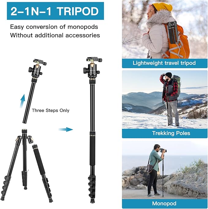 Professional DSLR Tripod for Photography - Tall, Lightweight & Heavy Duty - Spotting Scopes, Telescope & Binoculars - Compact Complete Tripod Unit
