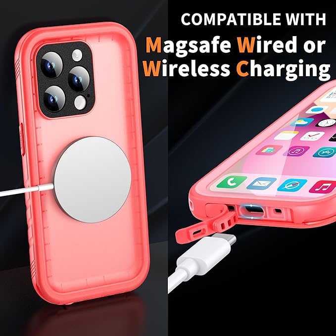 Cozycase for iPhone 15 Pro Waterproof Shockproof Dustproof Case - Heavy Duty/360 Full Body/Military Grade/Protective/Rugged 【8FT Drop Proof】 Built in Screen/Camera Protector with Lanyard Pink