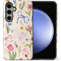 for Samsung Galaxy S24 Case,HL2 Aesthetic Flower Preppy Collage Hybrid 2 Layer Hard Shell Silicone Protective Pattern Design Case