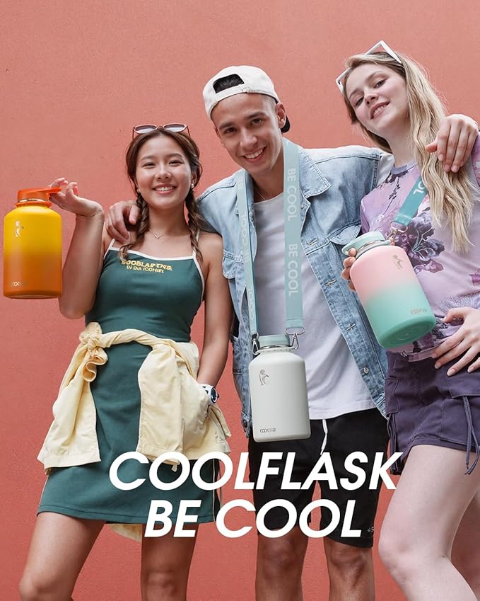Coolflask Half Gallon Water Bottle with Strap, 64oz Insulated Water Jug Stainless Steel with Straw & Spout Lids, Metal Large Water Flask, Keep Cold 48h Hot 24h, Leak Proof, Non-BPA, Bubblegum Princess