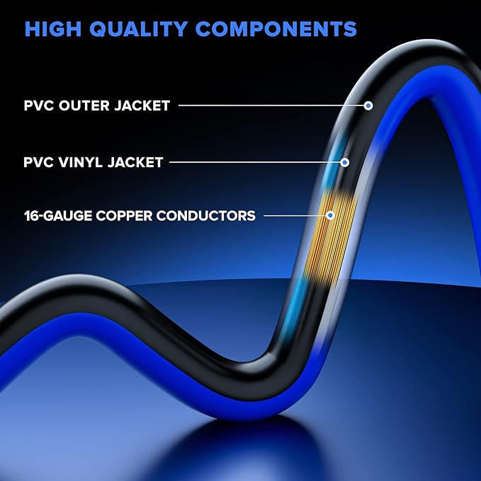 Maximm 10 Ft Black and Blue Extension Cord, Heavy Duty 16 AWG, ETL Listed for Workshop & Outdoor Use