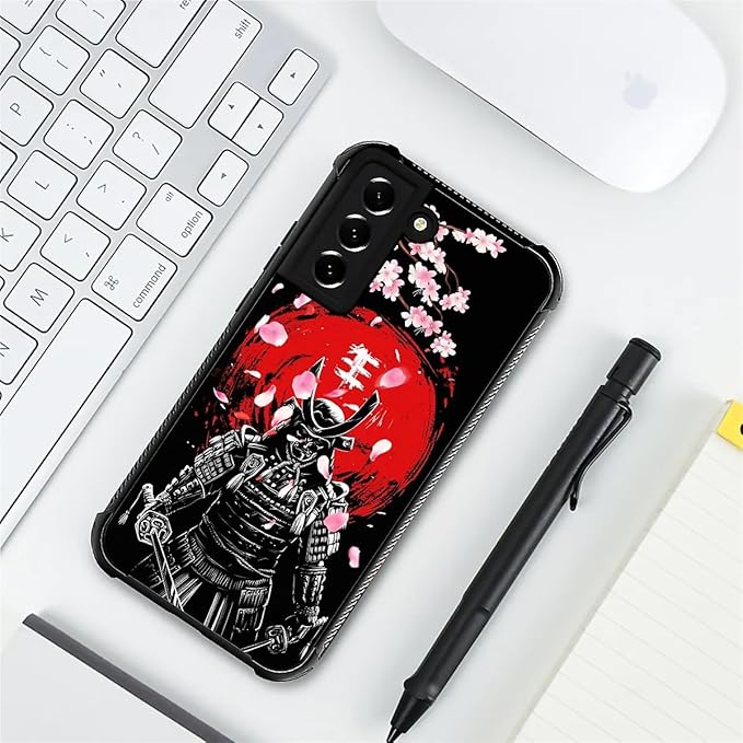 for Samsung Galaxy S22 Case, Sakura Japanese Samurai Pattern Graphic Design Girl Boy Soft Silicone Hard Acrylic Shock Protection for Samsung Galaxy S22