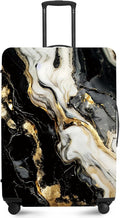 ANNA QUEEN Black White Gold Marble Luggage Cover- Stretchable, Water Resistant & Durable Suitcase Protector, Universal Washable Fit for 24-26 Inch Checked Baggage