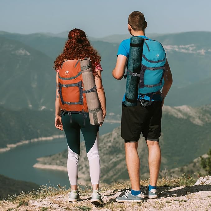 30L Skateboard Backpack for Men Women, Waterproof Hiking Backpack with Chest Strap for Camping Hunting, Lightweight Casual Travel Daypack for Skateboard Sport Outdoor, Orange