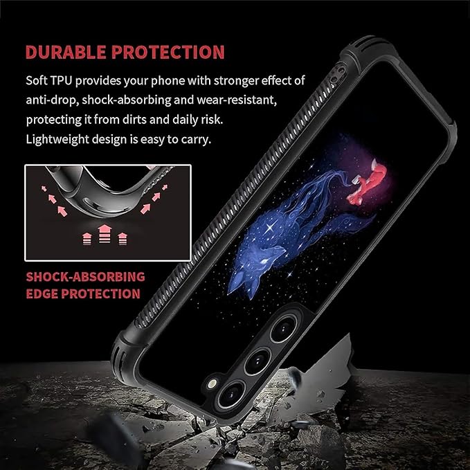for Samsung Galaxy S23 Case, Galaxy Fox Wolf Pattern Graphic Design Girl Boy Soft Silicone Hard Acrylic Shock Protection for Samsung Galaxy S23