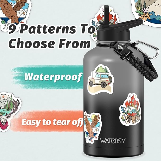 64oz Insulated Water Bottle (Cold for 48 Hrs),BPA Free&Leak Proof,Half Gallon Stainless Steel Water Flask,Water Jug with Straw Spout Lids for Gym,Hiking,Camping,Grey Black