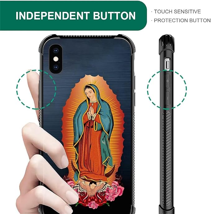 for iPhone Xs Max Case, Red Virgen Guadalupe Pattern Graphic Design Girl Boy Soft Silicone Hard Acrylic Shock Protection for iPhone Xs Max