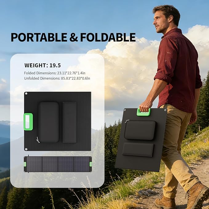 200W High Efficiency ETFE Foldable Solar Panel for Portable Power Station, IP65 Waterproof Solar Charger with Kickstands, DC XT60 & Anderson Outputs for Outdoor RV Camping Emergency Blackout