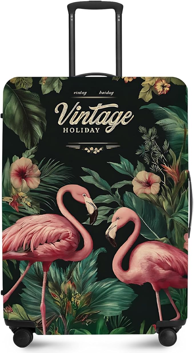 ANNA QUEEN Tropical Pink Flamingos Travel Luggage Cover -Stretchable Airplane Suitcase Protector Sleeve,Universal Washable Fit for 20-26 Inch Checked Baggage,Water Resistant Durable Luggage Protector