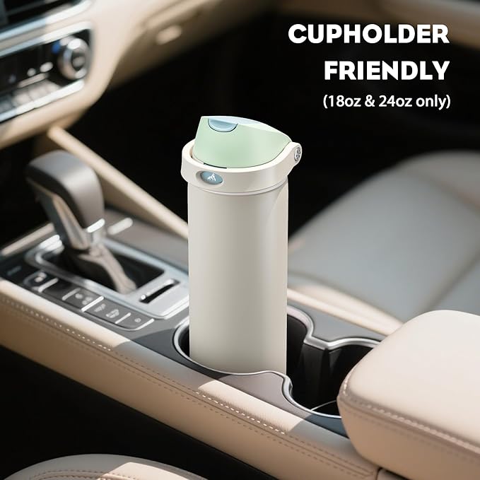 POWCAN 18 oz Steel Insulated Water Bottle: 2-in-1 Push-Button Spout & Flip Straw Lid, Leakproof, Cold 24 Hrs, Fits Car Cup Holder, Reusable Metal Sports Bottle for Travel, Gym, School (Icy Drift)