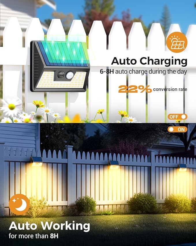 Vighep 12 Pack Solar Fence Lights, Motion Sensor Deck & Wall Lights - Warm White LED, Wireless, Waterproof, Outdoor for Yard, Steps & Garden - Black