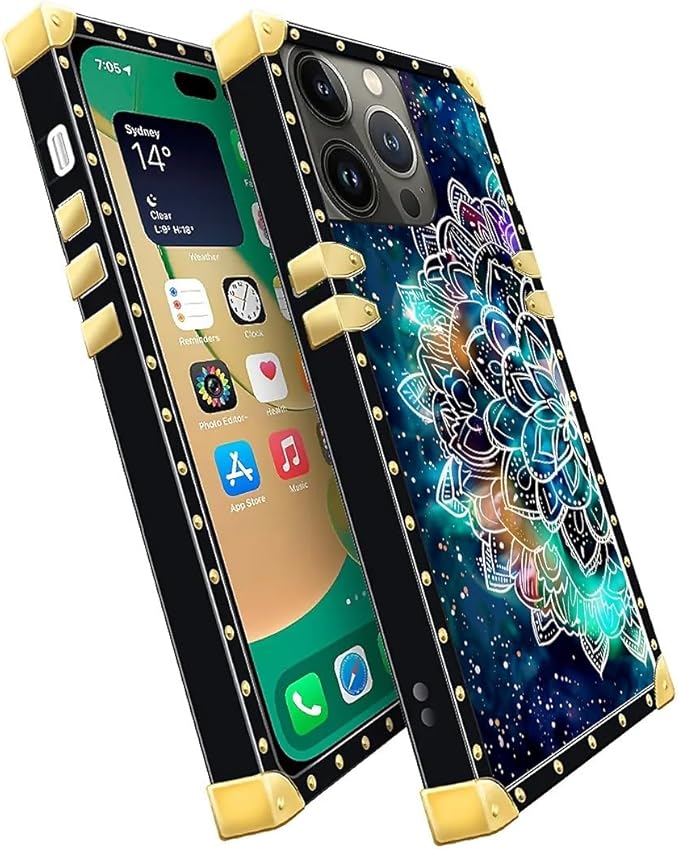 Compatible with iPhone 14 Pro Max Case, Starry Sky Colourful Mandala Luxury Golden Decoration for Girl Women Soft TPU Shockproof Protective Hard PC Back for iPhone 14 Pro Max