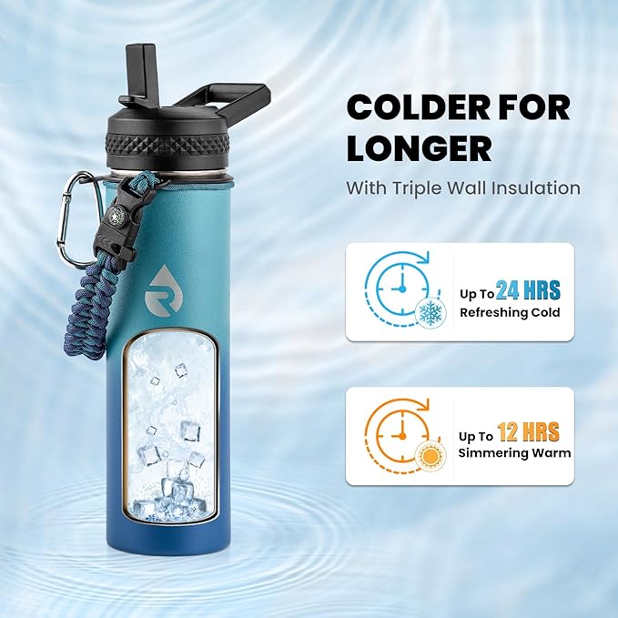 RAYMYLO Insulated Water Bottle 20 oz, Triple Wall Vacuum Stainless Steel (Cold for 24Hrs, Hot for 12Hrs), Leak Proof & Non-BPA, Kids Water Bottle Jug for School with Straw Spout Lids