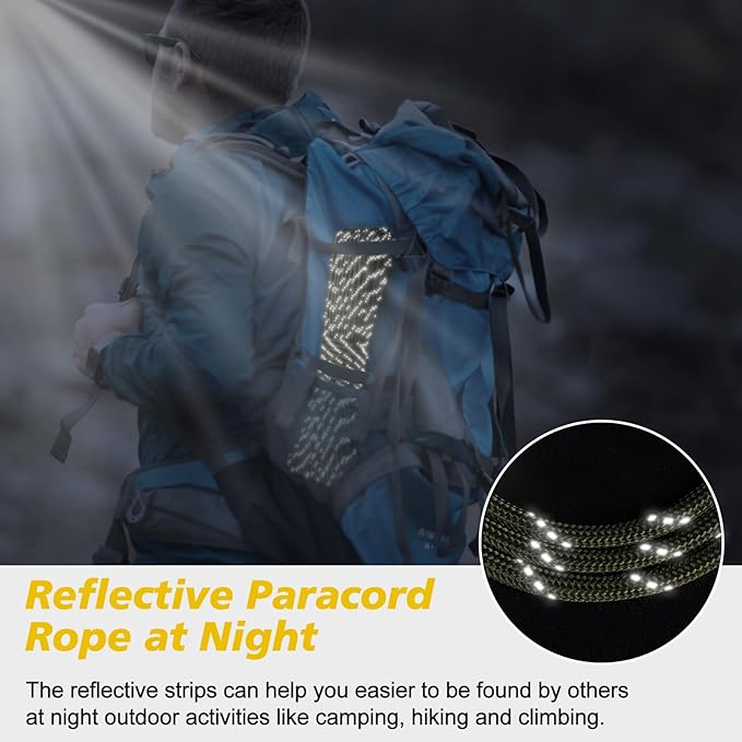 Paracord Reflective 4mm 1000lb, Paracord Rope, Parachute Cord, Camping Rope, Ideal Paracord String, 50/100/200/500/1000ft (Olive, 50ft)