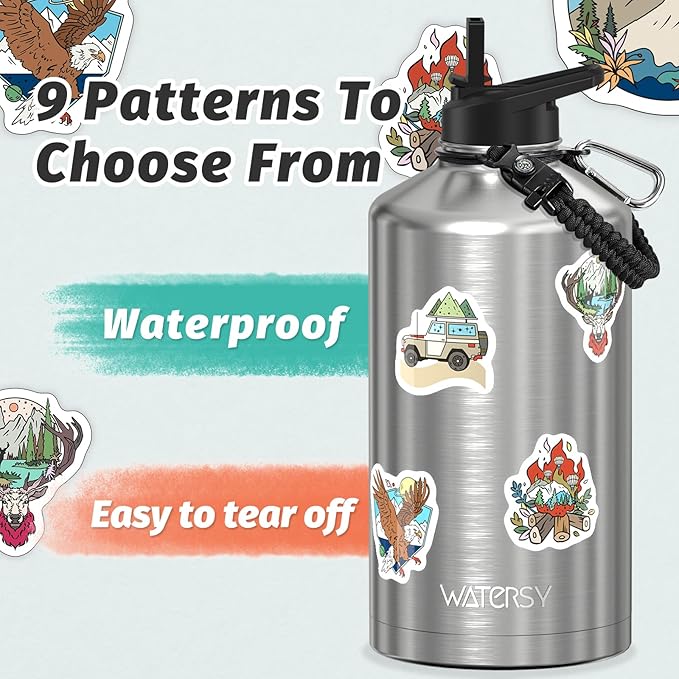 1 Gallon Water Bottle Insulated(Cold for 48 Hrs),BPA Free&Leak Proof,128oz Stainless Steel Water Jug,Large Water Bottle with Straw Spout Lids for Gym,Hiking,Camping&Travel,Stainless
