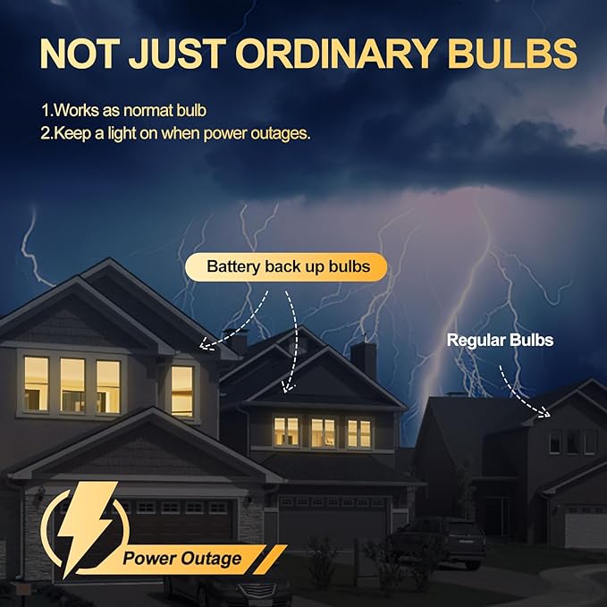 6 Pack Rechargeable Emergency Lights Blubs,Battery Powered Light Bulb 9W 60W Equivalent Backup Light Bulb with Portable Hook，4Pack WhiteLight Bulbs + 2Pack WarmLight Bulbs
