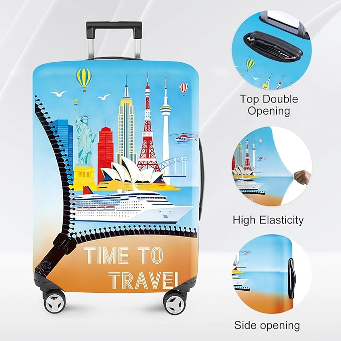 ANNA QUEEN Worldwide Travel Airplane Luggage Cover, Stretchable Suitcase Protector Sleeve, Universal Washable Fit for 32-34 Inch Checked Baggage, Water Resistant Durable Luggage Protector