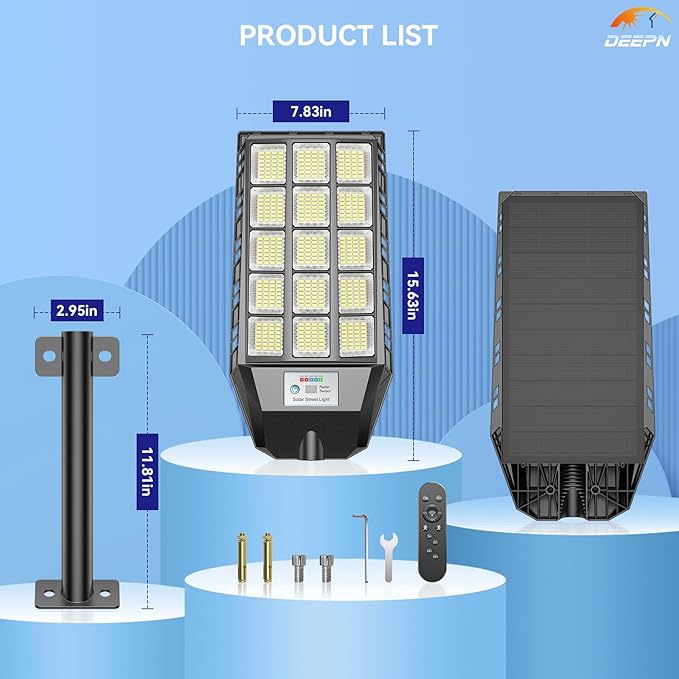 Deepn Solar Lights Outdoor Waterproof, Solar Street Lights Outdoor, 6500K LED Dusk to Dawn Security Flood Light Motion Sensor with Remote Control for Yard, Parking Lot, Porch, Garages, Garden, 2 Pack
