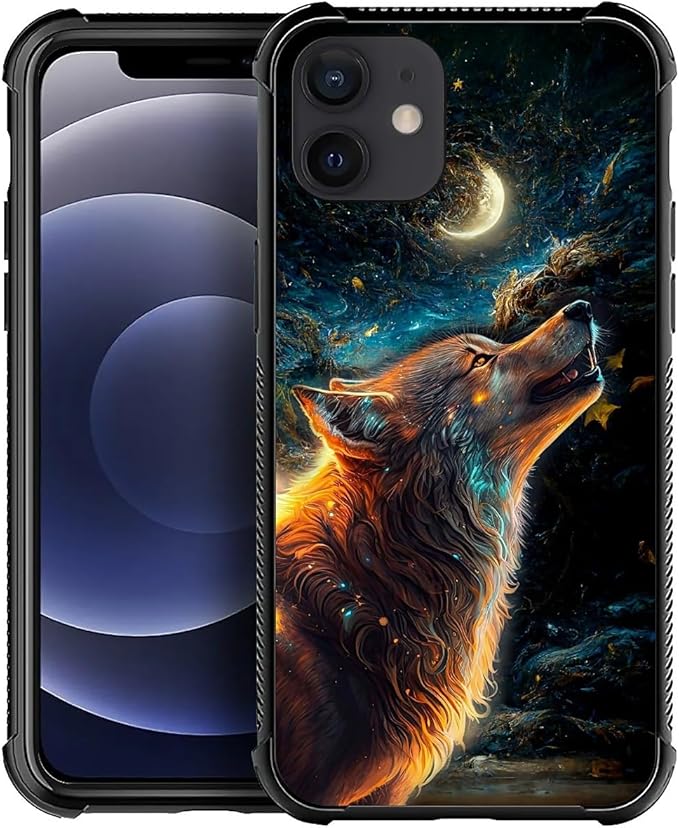 for iPhone 12 Mini Case, Star Cave Hungry Wolf Pattern Graphic Design Girl Boy Soft Silicone Hard Acrylic Shock Protection for iPhone 12 Mini