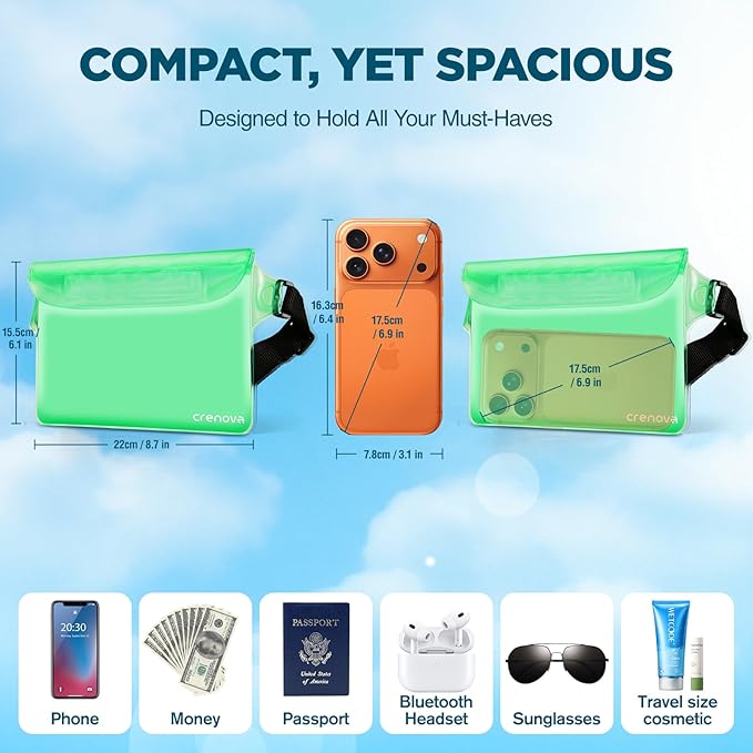 Waterproof Bag for Beach, Waterproof Pouch for Phone Passport Purse, Fanny Packs for Women, Floating Dry Bags for Cruise Ship Travel Water Park Surfing Boating Fishing Kayaking Pool Accessories