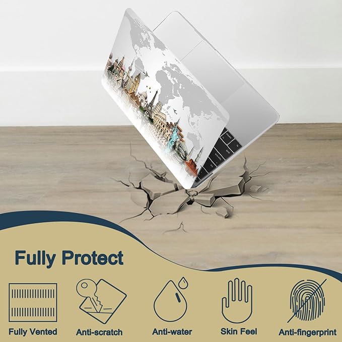 Case Cover for New MacBook Air 15 inch M5 M4 M3 M2 2026 2025 2024 2023 Release (Model A3114 A3241) with Retina Dispaly&Touch ID,Thin Hard Laptop Case & Keyboard Cover,World Map