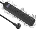 Outdoor Power Strip Waterproof with 5 Outlets, Garden Weatherproof Surge Protector, Christmas Multiple Outlet Exterior Socket for Lighting Appliances. 25FT Extension Cord Strip with Flat Plug. Black