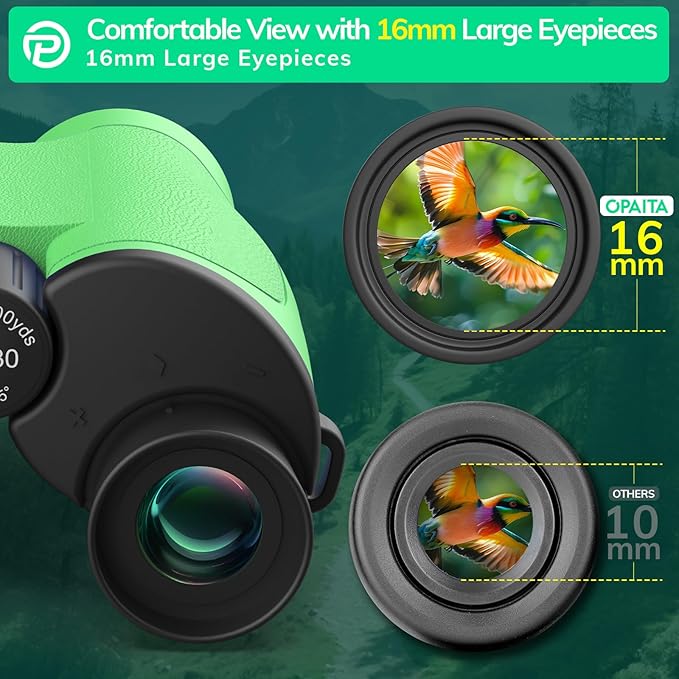 Compact Binoculars for Adults High Powered - OPAITA 20x32 Small Binoculars for Adults Kids with Low Light Vision for Bird Watching Hunting Cruise Ship Travel Concert Hiking Light Green