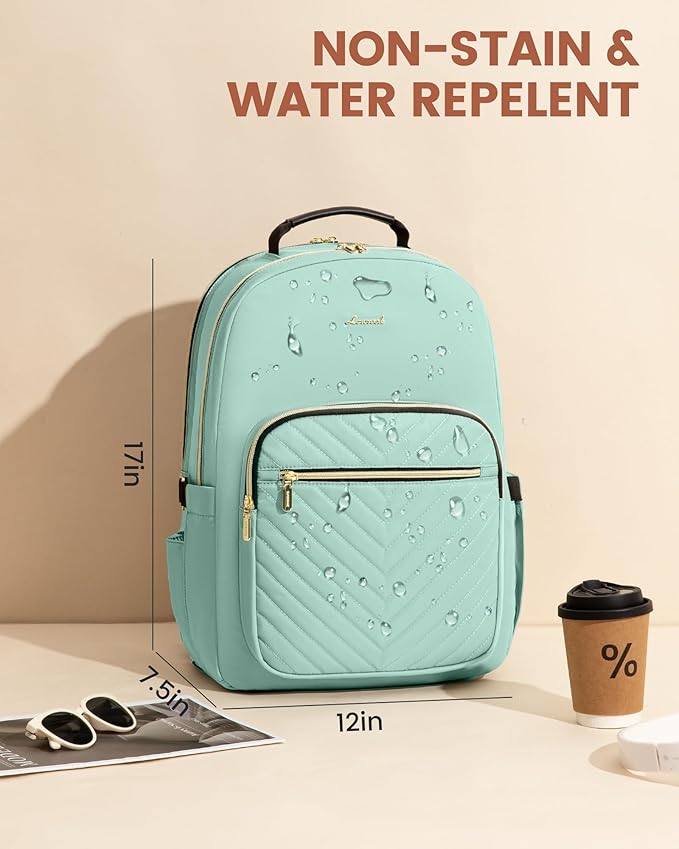 LOVEVOOK Laptop Backpack for Women with Giant Tumbler Holder 17.3 inch,Designer Travel Backpack Laptop Bag College Backpack,Quilted Work Nurse Teacher Backpack Purse Computer Bag Daypack,Mint Green
