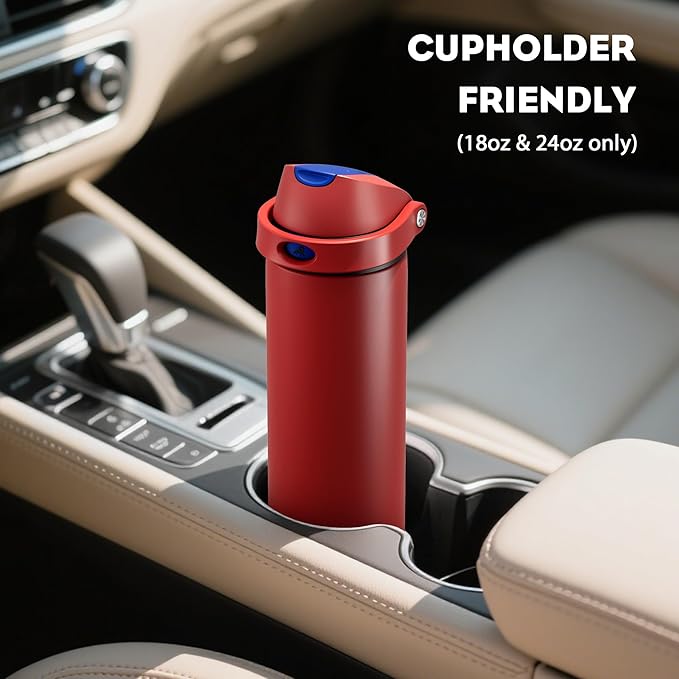 POWCAN 18 oz Steel Water Bottle: 2-in-1 Push-Button Spout & Flip Straw, Leakproof, Cold 24 Hrs, Fits Car Cup Holder, Insulated Water Bottle for Travel, Gym, School, Sports Gift (Midnight Web)