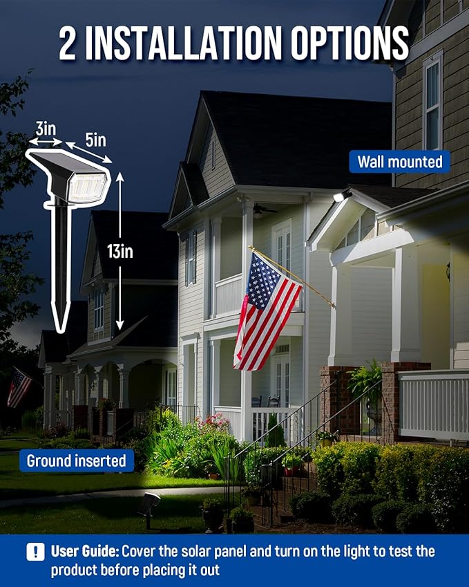 AUDERWIN Solar Spot Lights Outdoor Waterproof 2 Pack IP65, 63 LED 3 Lighting Modes Spotlights for Yard Garden House Garage Pathway