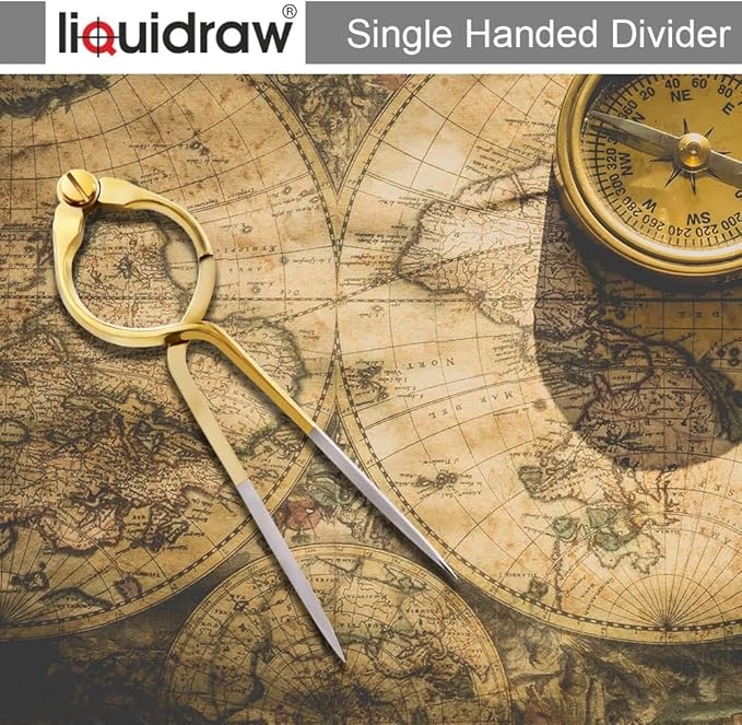 Liquidraw Portland Navigation Divider - 8 Inch (20 cm) | Solid Brass Single Handed Straight Divider | Stainless Steel Points | Marine Nautical Tool for Accurate Navigational Plotting & Chartwork