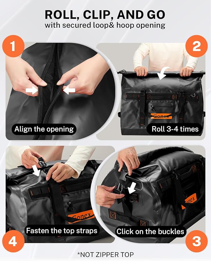 Gonex Waterproof Duffel Bag, 150L Heavy Duty Dry Duffle Bag with Reinforced Thickened Bottom, 3-in-1 Convertible Large Travel Backpack for Kayaking, Motorcycle, Camping & Boating, Black
