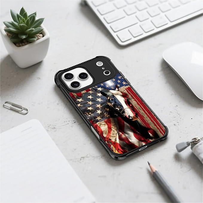 for iPhone 17 Pro Max Case,for MagSafe Graphic Design for Girl Boy Soft Silicone Hard Acrylic Shock Protection Designed for iPhone 17 Pro Max Red American Flag Horse Cross Pattern
