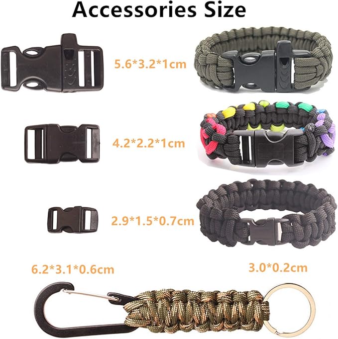 Paracord,Paracord 550 Combo Crafting Kits with 5 Types Buckles,20 Feet Each Paracord Rope (Light Rainbow Set 200feet) (E-Set)