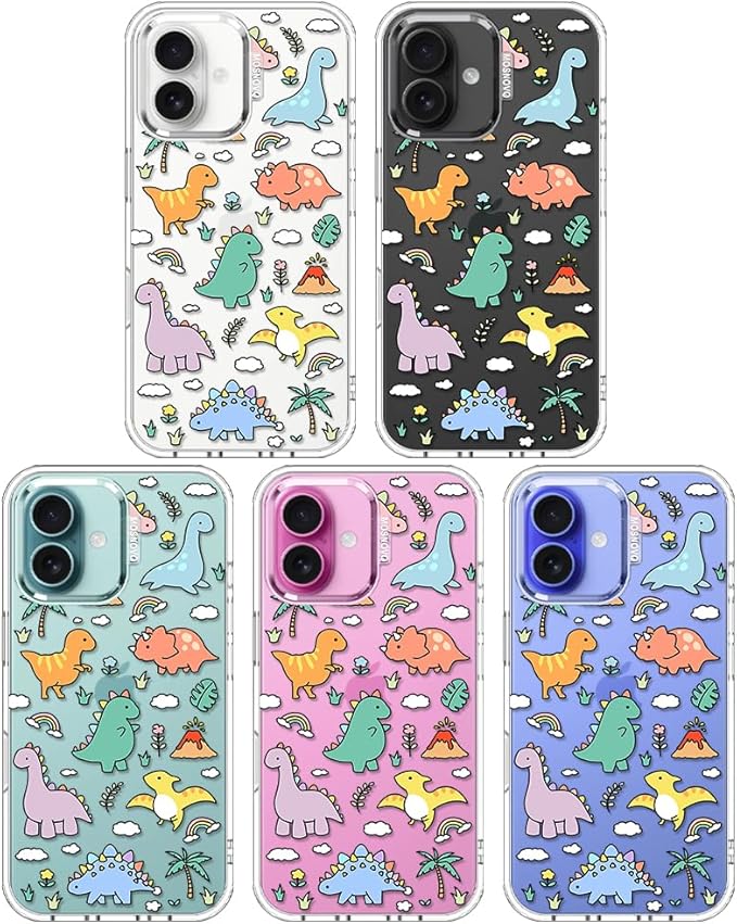 MOSNOVO Case for iPhone 16, [Buffertech 6.6ft Military-Grade Drop Protection] [Anti Peel Off Tech] Clear TPU Bumper Phone Case Cover Design - Dinosaur Land